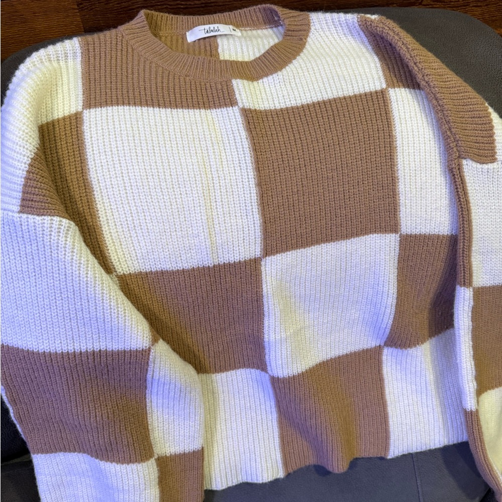 Brown and cream checkered sweater